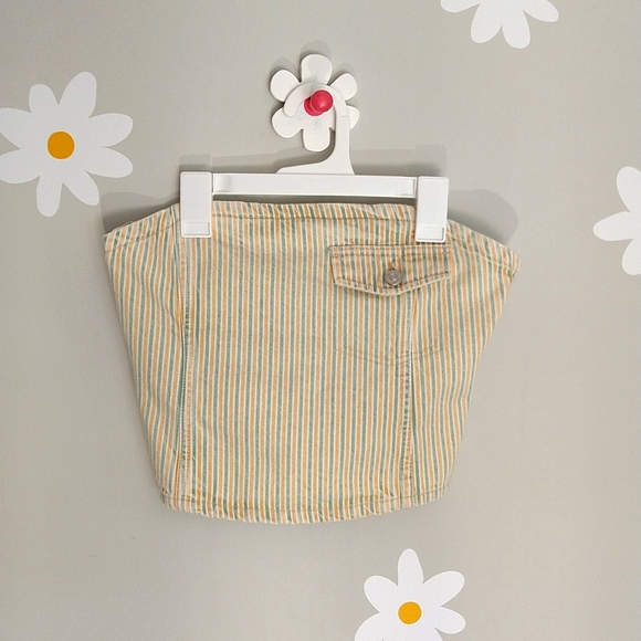 NWOT Zara Green & Yellow Striped Denim Button-Back Corset Bandeau Top - Picture 4 of 13